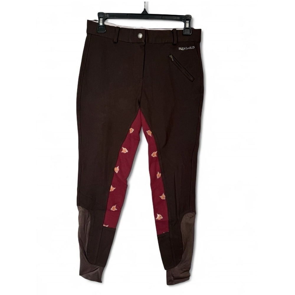 Buckwild Breeches Brown Riding Pants Fox Print Full Seat Equestrian Small
